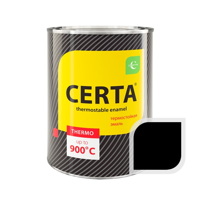 Термостойкая краска эмаль CERTA (Церта), цв. чёрный, до 800 °C (фасовка 0,8 кг.)