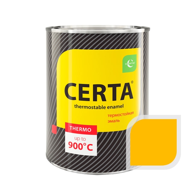 Термостойкая краска эмаль CERTA (Церта), цв. жёлтый, до 750 °C (фасовка 0,8 кг.)