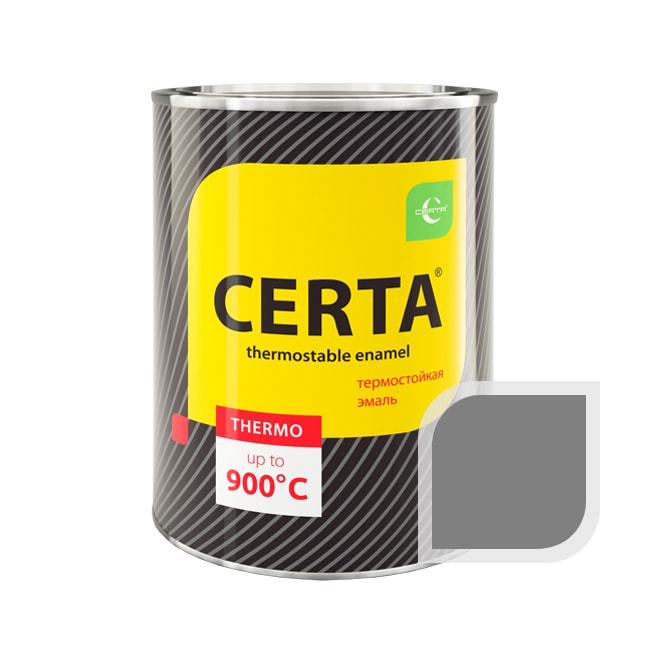Термостойкая краска эмаль CERTA (Церта), цв. серебристо-серый, до 650 °C (фасовка 0,8 кг.)