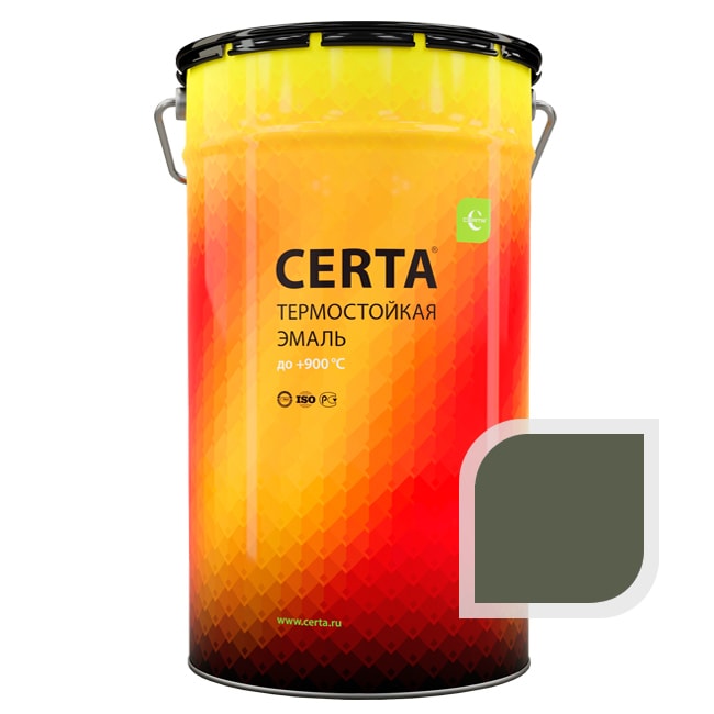 Термостойкая краска эмаль CERTA (Церта), цв. защитный RAL 6003, до 600 °C (фасовка 25 кг.)