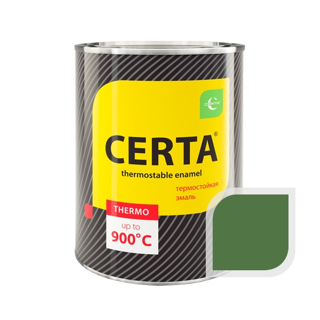 Термостойкая краска эмаль CERTA (Церта), цв. зелёный, до 500 °C (фасовка 0,8 кг.)